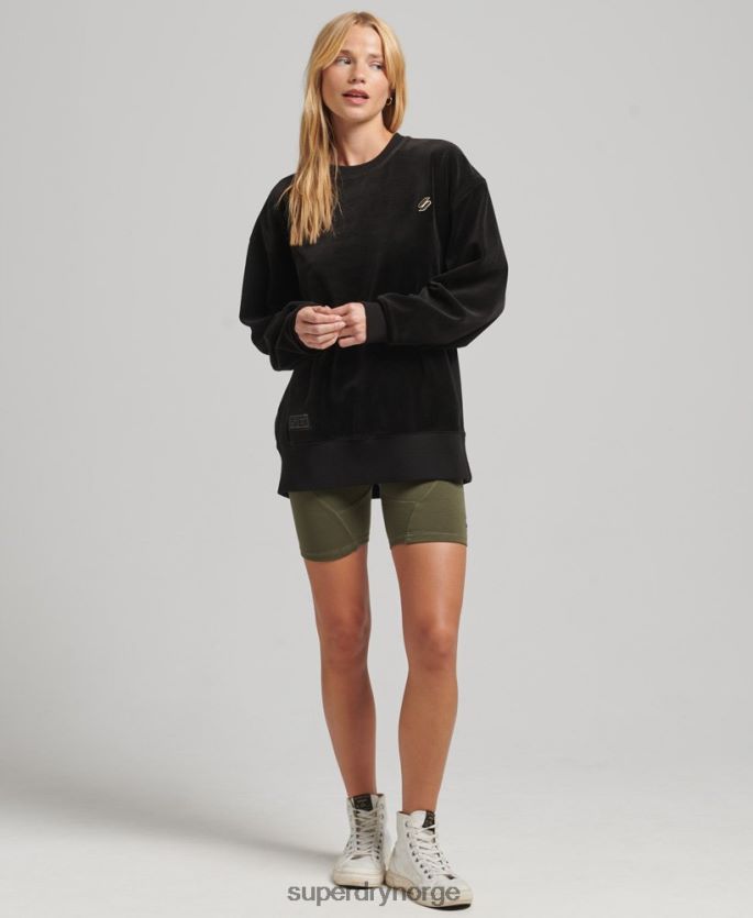 Superdry svart klær 86P46D6090 kode s logo velour overdimensjonert mannskap kvinner