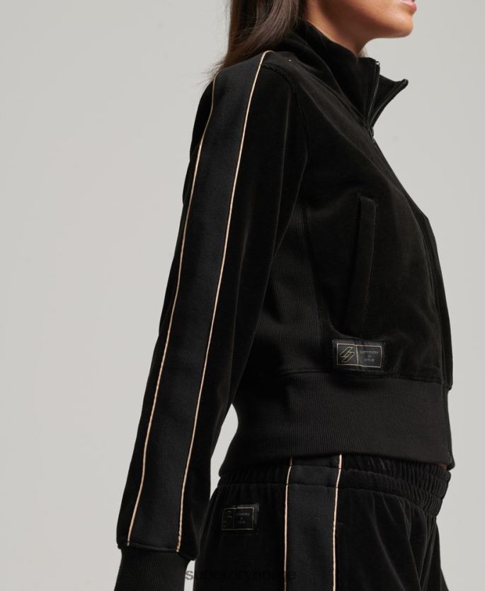 Superdry svart klær 86P46D6091 kode s logo velour track topp kvinner