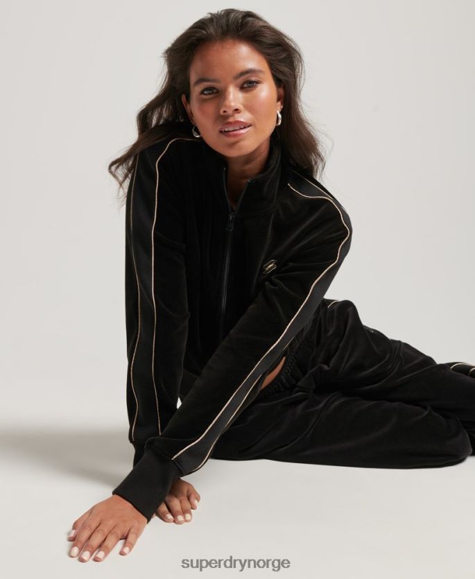 Superdry svart klær 86P46D6091 kode s logo velour track topp kvinner