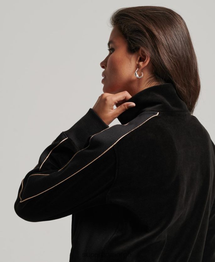 Superdry svart klær 86P46D6091 kode s logo velour track topp kvinner