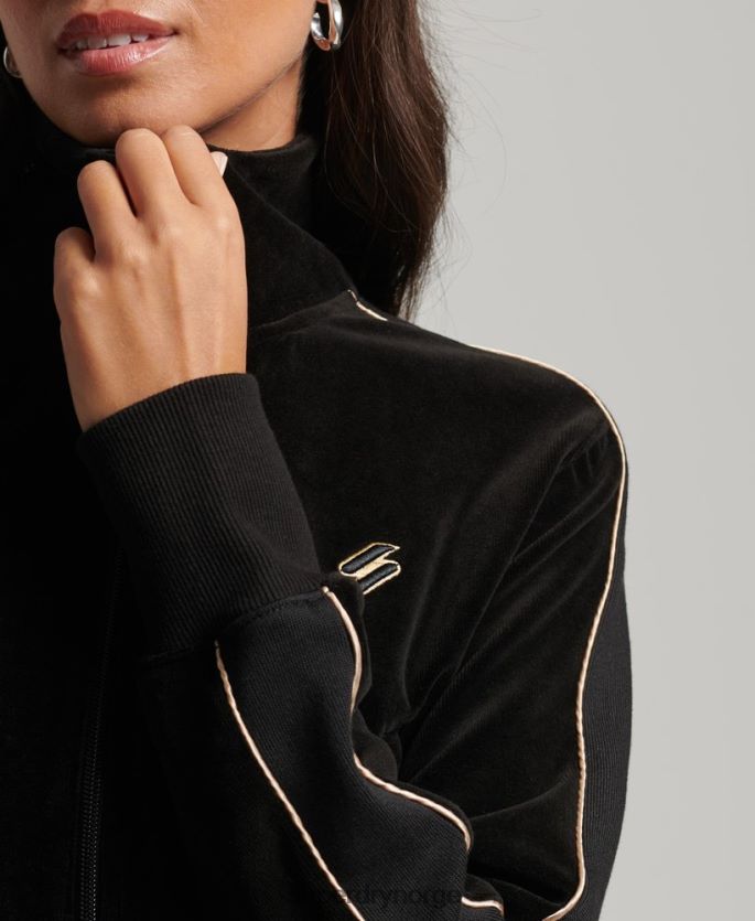 Superdry svart klær 86P46D6091 kode s logo velour track topp kvinner