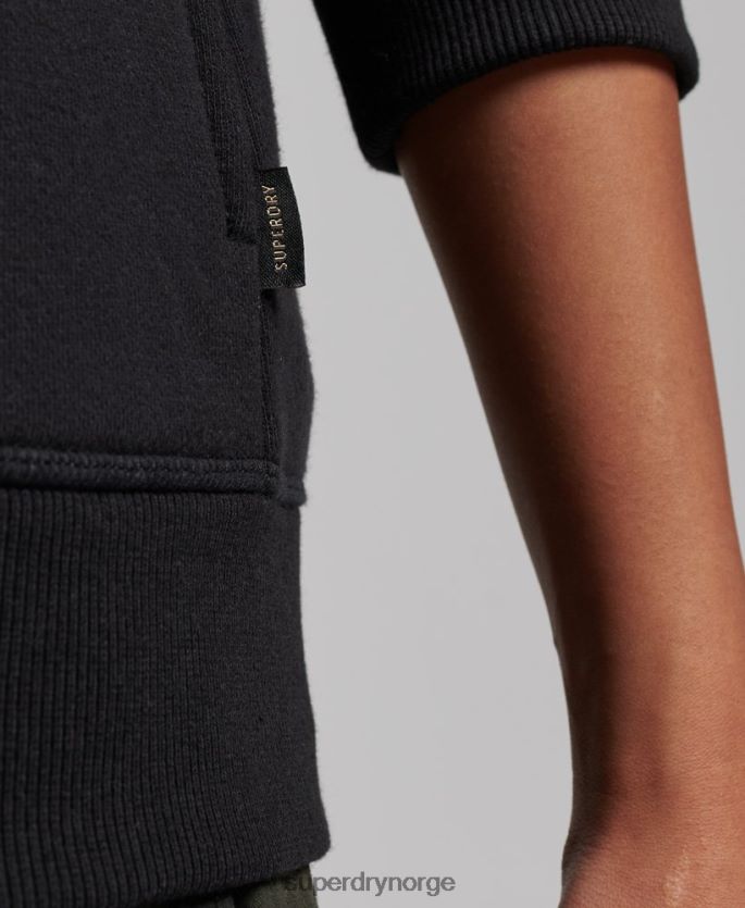 Superdry svart klær 86P46D6100 luksuriøs hettegenser med brodert logo med glidelås kvinner