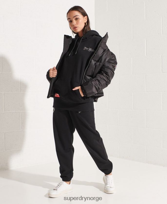 Superdry svart klær 86P46D6173 college grafisk crop hettegenser kvinner