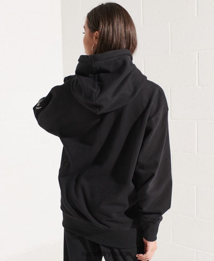 Superdry svart klær 86P46D6173 college grafisk crop hettegenser kvinner