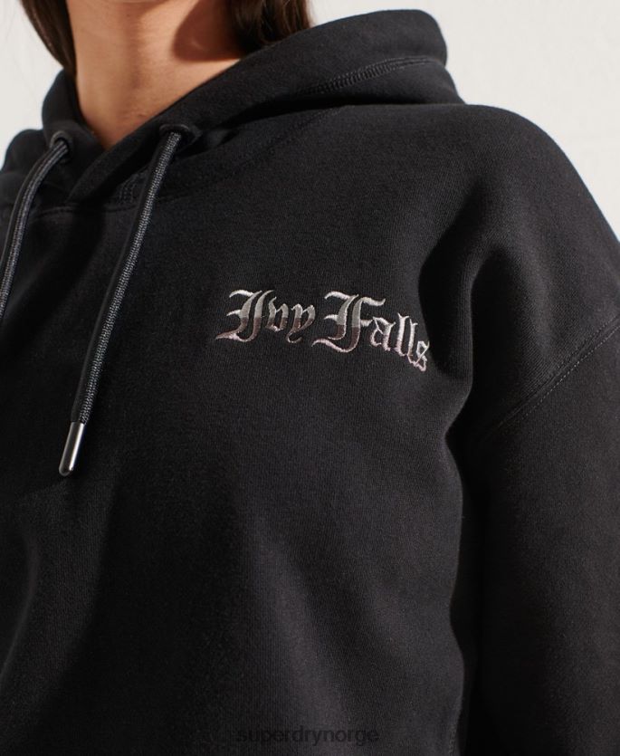 Superdry svart klær 86P46D6173 college grafisk crop hettegenser kvinner