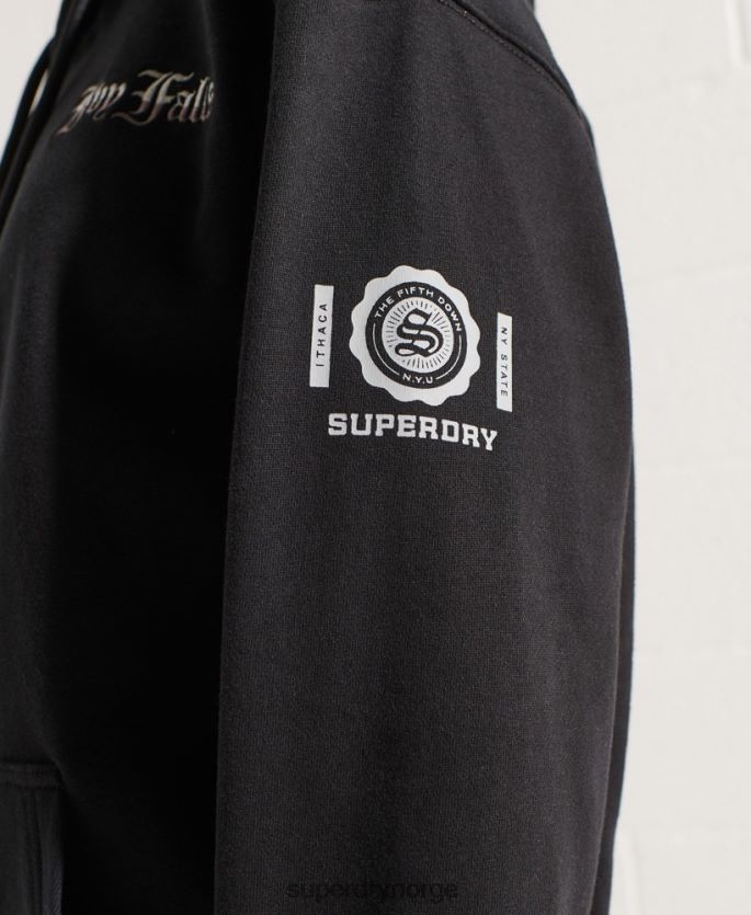 Superdry svart klær 86P46D6173 college grafisk crop hettegenser kvinner
