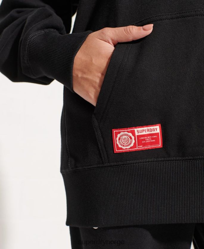 Superdry svart klær 86P46D6173 college grafisk crop hettegenser kvinner