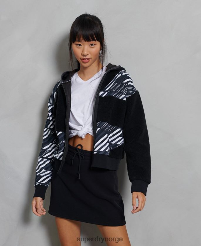 Superdry svart klær 86P46D6181 sportstyle energy rib sherpa hettegenser med glidelås kvinner