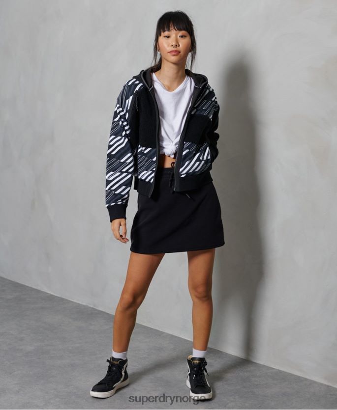 Superdry svart klær 86P46D6181 sportstyle energy rib sherpa hettegenser med glidelås kvinner