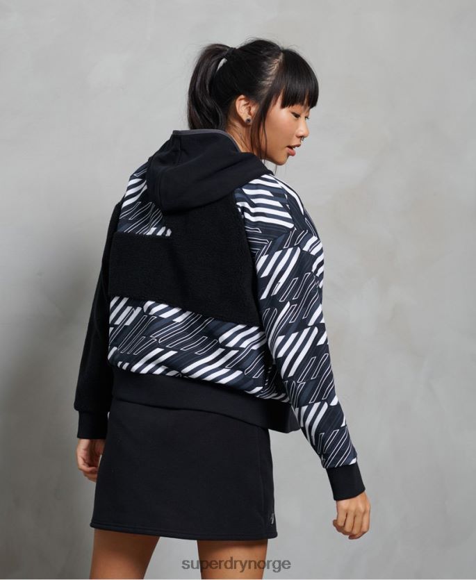 Superdry svart klær 86P46D6181 sportstyle energy rib sherpa hettegenser med glidelås kvinner