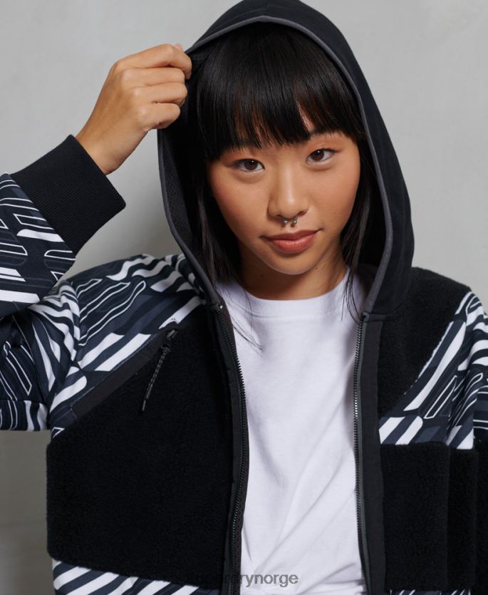 Superdry svart klær 86P46D6181 sportstyle energy rib sherpa hettegenser med glidelås kvinner