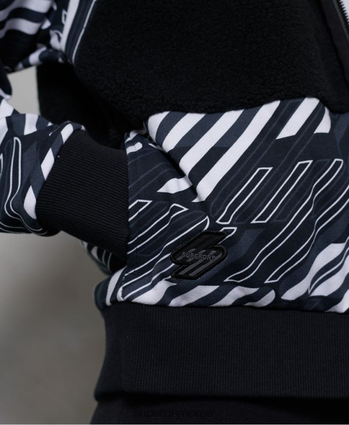 Superdry svart klær 86P46D6181 sportstyle energy rib sherpa hettegenser med glidelås kvinner