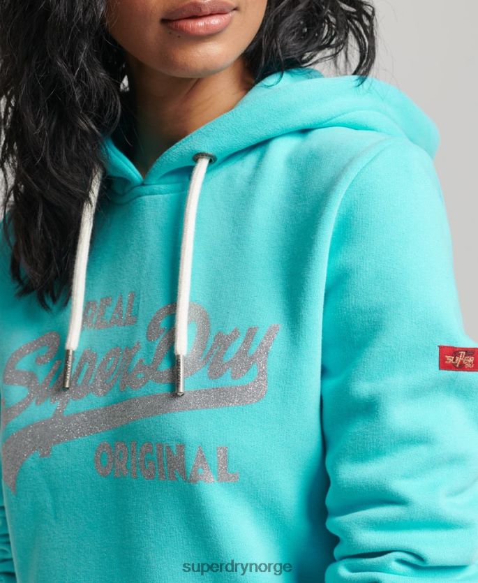 Superdry turkis klær 86P46D3423 original hettegenser med vintage logo kvinner