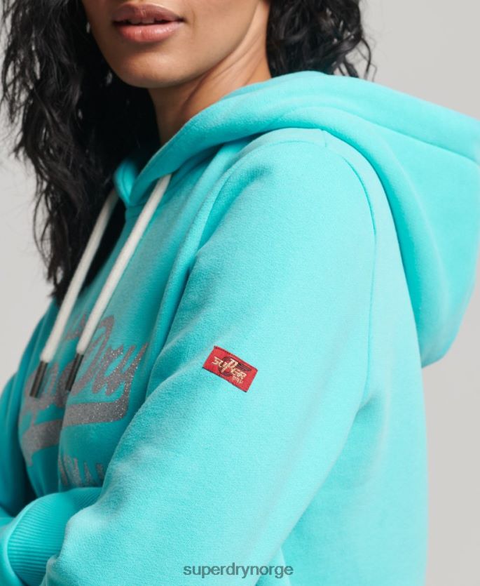 Superdry turkis klær 86P46D3423 original hettegenser med vintage logo kvinner