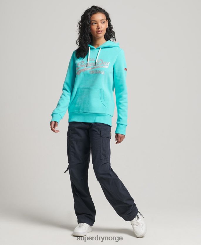 Superdry turkis klær 86P46D3423 original hettegenser med vintage logo kvinner