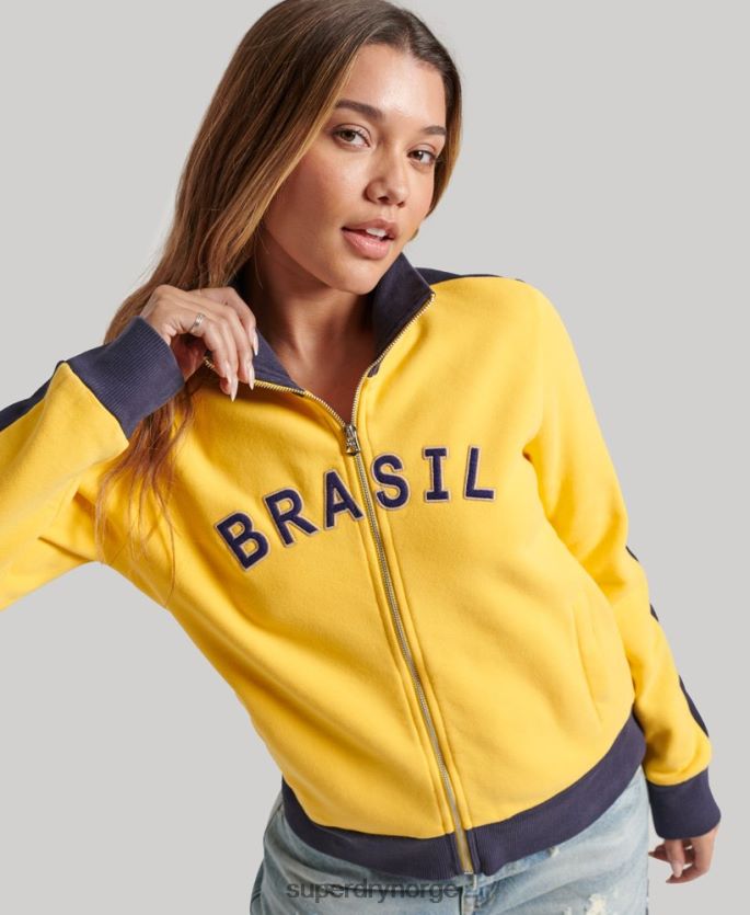 Superdry x Ringspun gul klær 86P46D3304 fotball brasiliansk banetopp kvinner