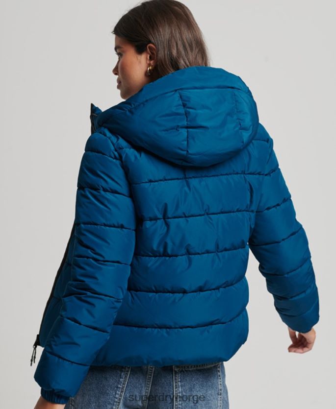 Superdry blå klær 86P46D3723 pufferjakke for sport med hette kvinner