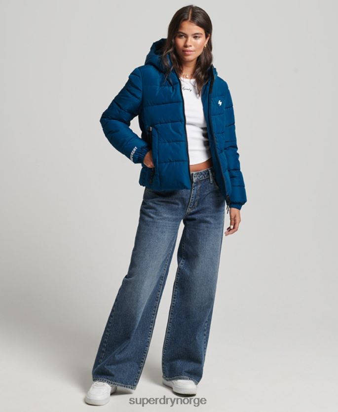 Superdry blå klær 86P46D3723 pufferjakke for sport med hette kvinner