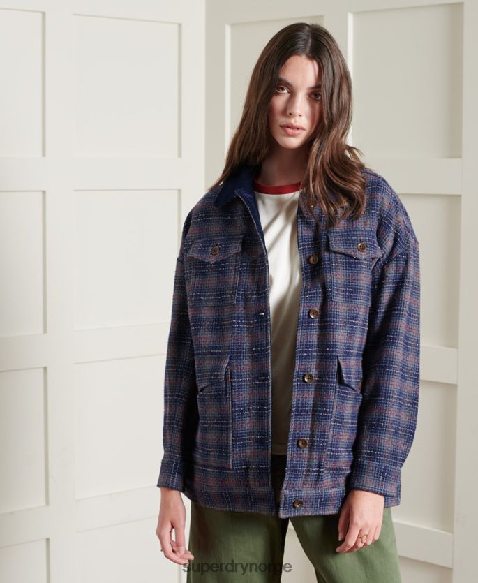 Superdry blå klær 86P46D5686 begrenset opplag tørr kort ulljakke kvinner