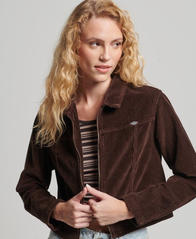 Superdry brun klær 86P46D1975 jakke med beskåret ledning kvinner