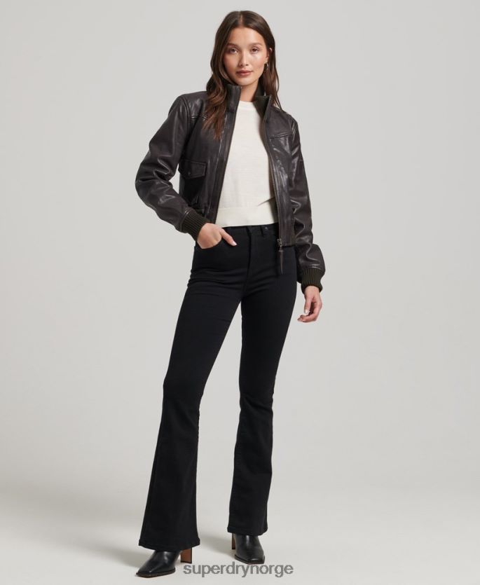 Superdry brun klær 86P46D3546 bomberjakke i skinn i strikket krage kvinner