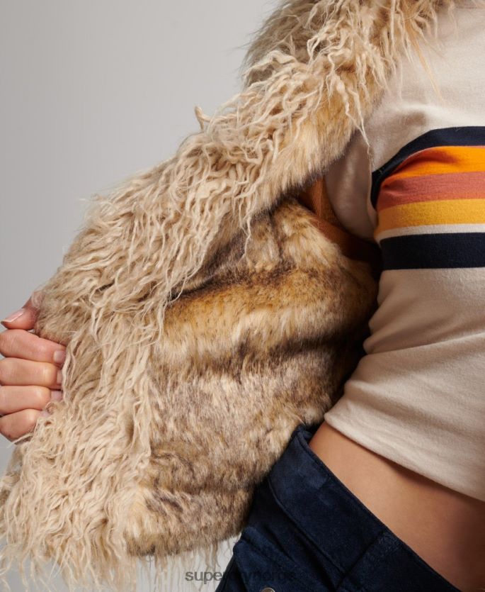 Superdry brun klær 86P46D3553 fuskepels foret afghansk beskåret gilet kvinner
