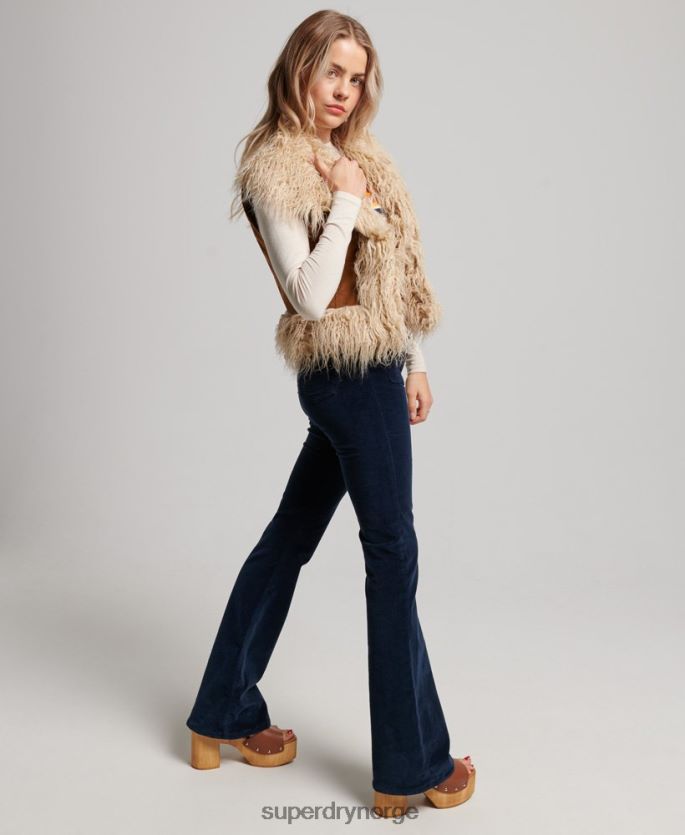 Superdry brun klær 86P46D3553 fuskepels foret afghansk beskåret gilet kvinner