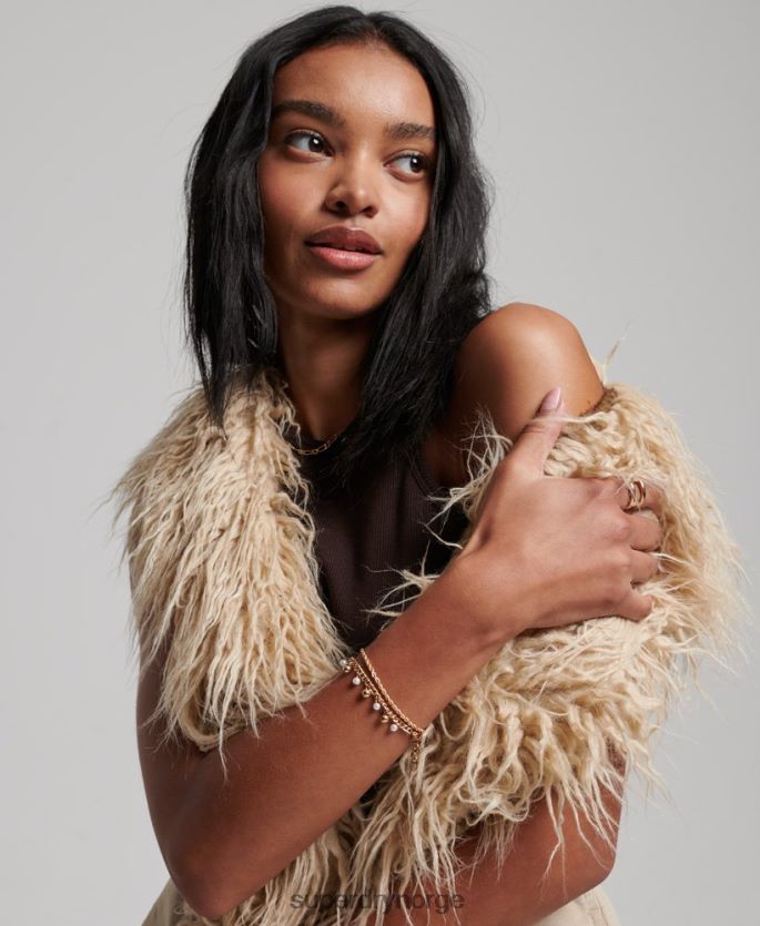 Superdry brun klær 86P46D3560 fuskepels afghansk lang vest kvinner