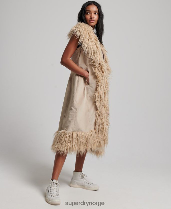 Superdry brun klær 86P46D3560 fuskepels afghansk lang vest kvinner