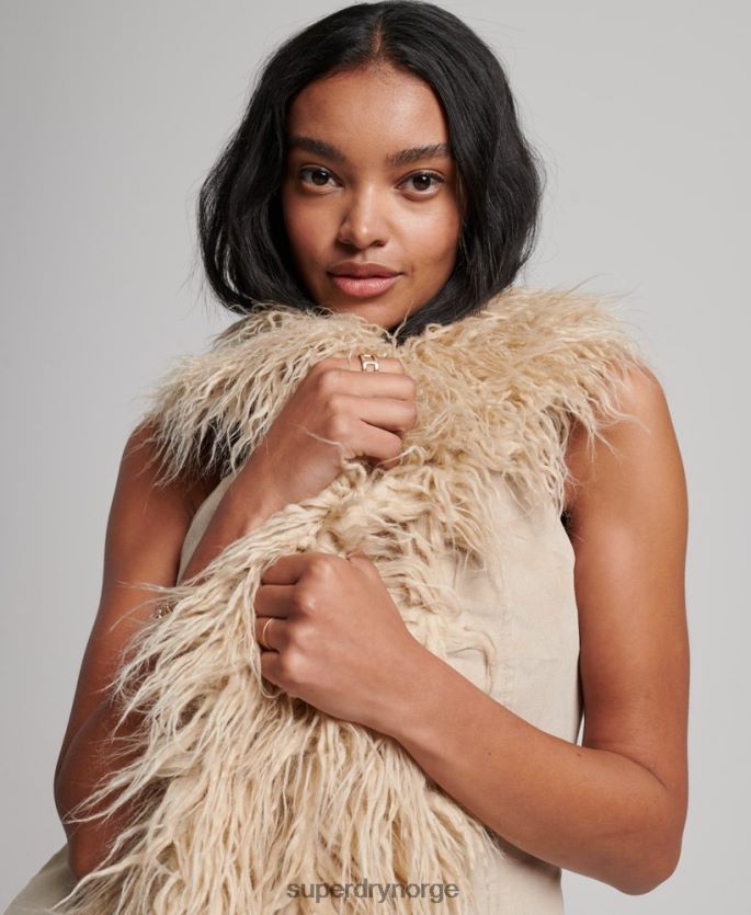 Superdry brun klær 86P46D3560 fuskepels afghansk lang vest kvinner