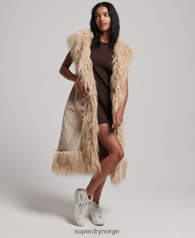 Superdry brun klær 86P46D3560 fuskepels afghansk lang vest kvinner