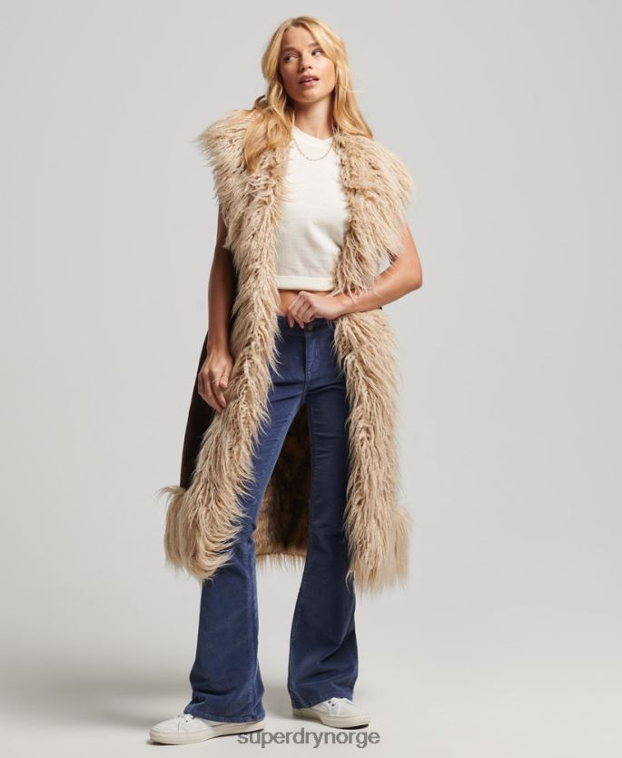 Superdry brun klær 86P46D3561 fuskepels afghansk lang vest kvinner