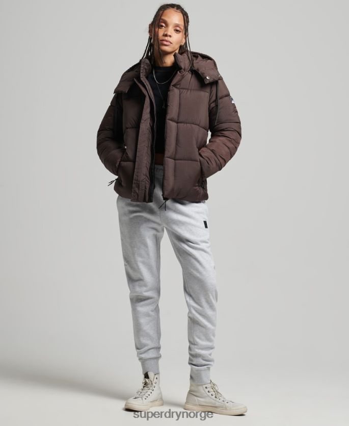 Superdry brun klær 86P46D3576 ripstop pufferjakke med hette kvinner