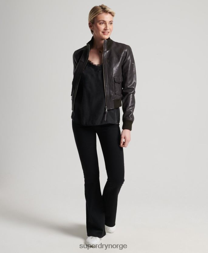 Superdry brun klær 86P46D3672 bomberjakke i strikket skinn i krage kvinner