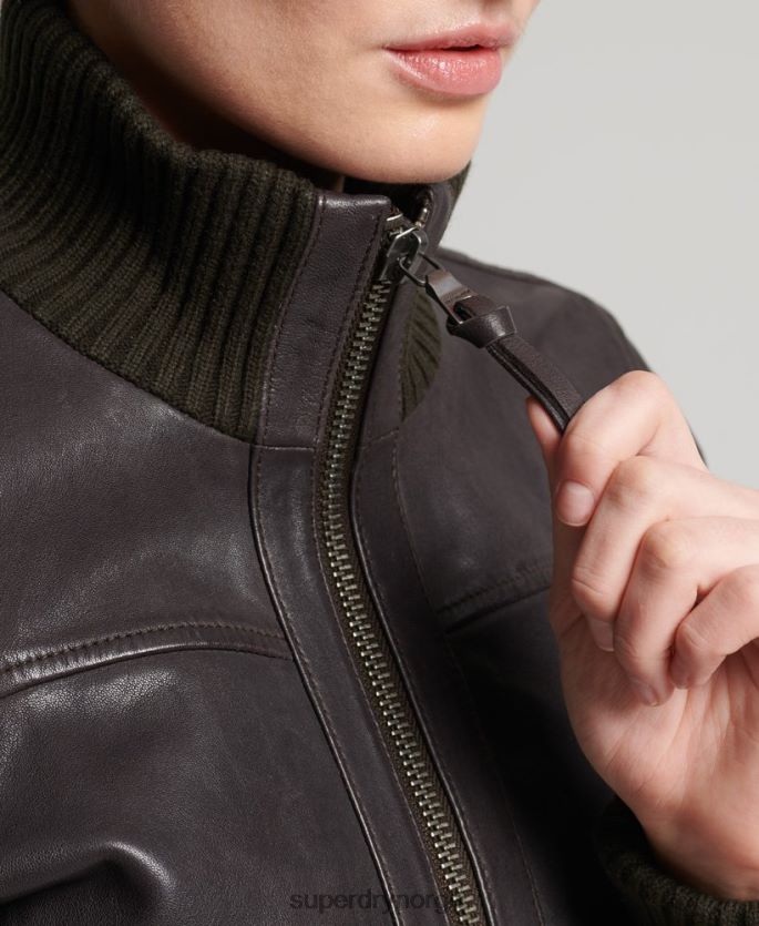 Superdry brun klær 86P46D3672 bomberjakke i strikket skinn i krage kvinner