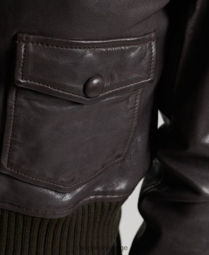 Superdry brun klær 86P46D3672 bomberjakke i strikket skinn i krage kvinner