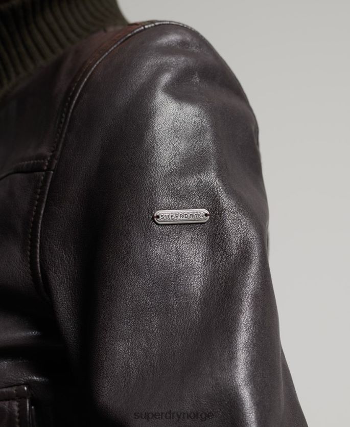Superdry brun klær 86P46D3672 bomberjakke i strikket skinn i krage kvinner