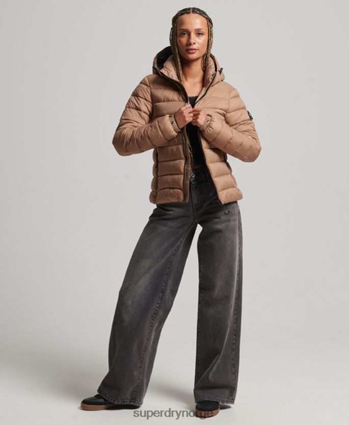 Superdry brun klær 86P46D3686 klassisk pufferjakke med hette kvinner