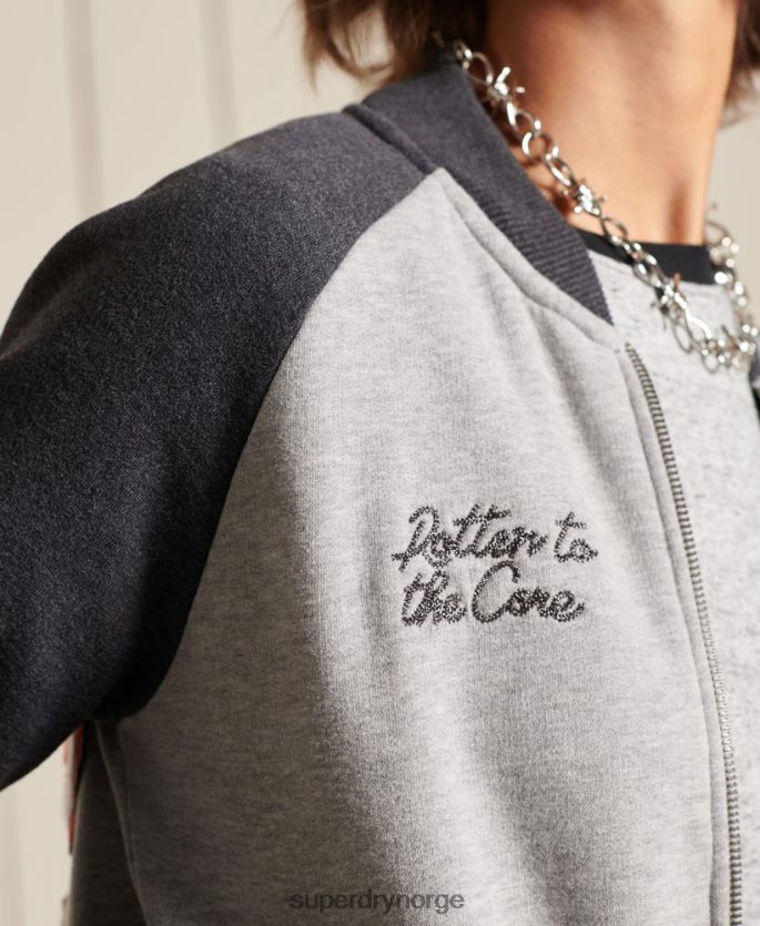 Superdry grå klær 86P46D5839 crossing lines jersey bomberjakke kvinner