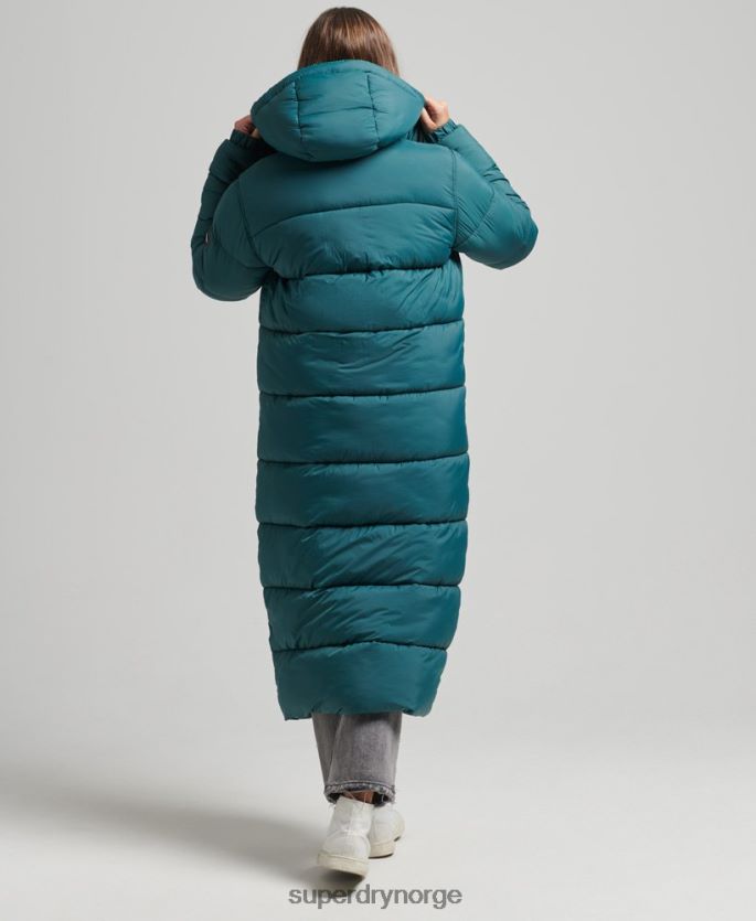 Superdry grønn klær 86P46D3603 ripstop longline pufferjakke kvinner