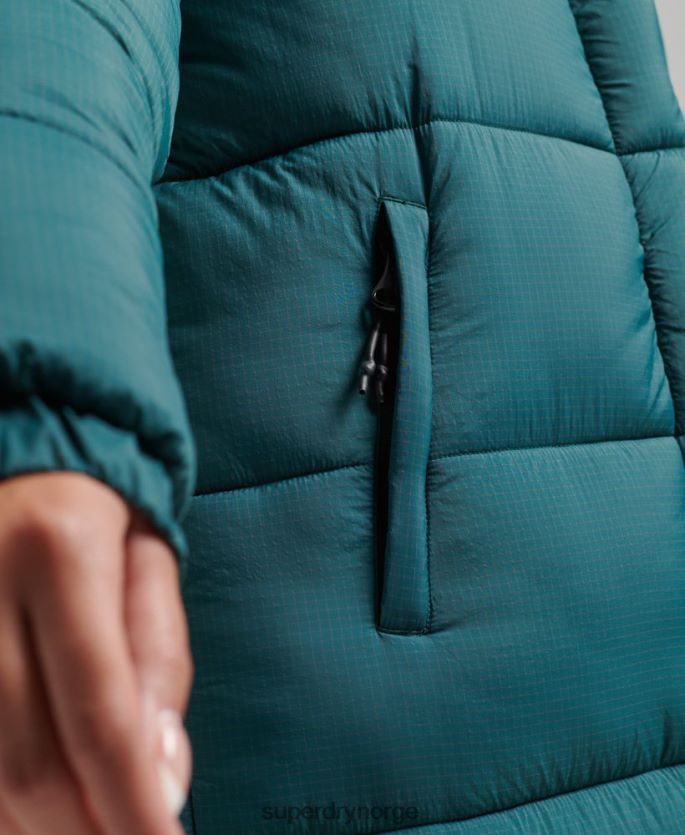 Superdry grønn klær 86P46D3603 ripstop longline pufferjakke kvinner