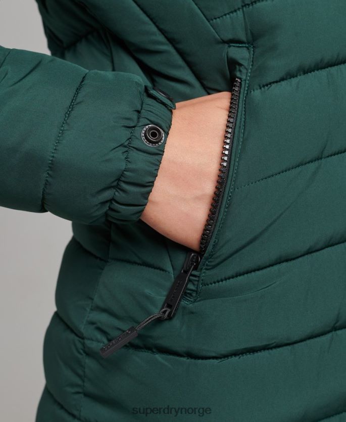 Superdry grønn klær 86P46D3636 pufferjakke med hette i fuskepels kvinner