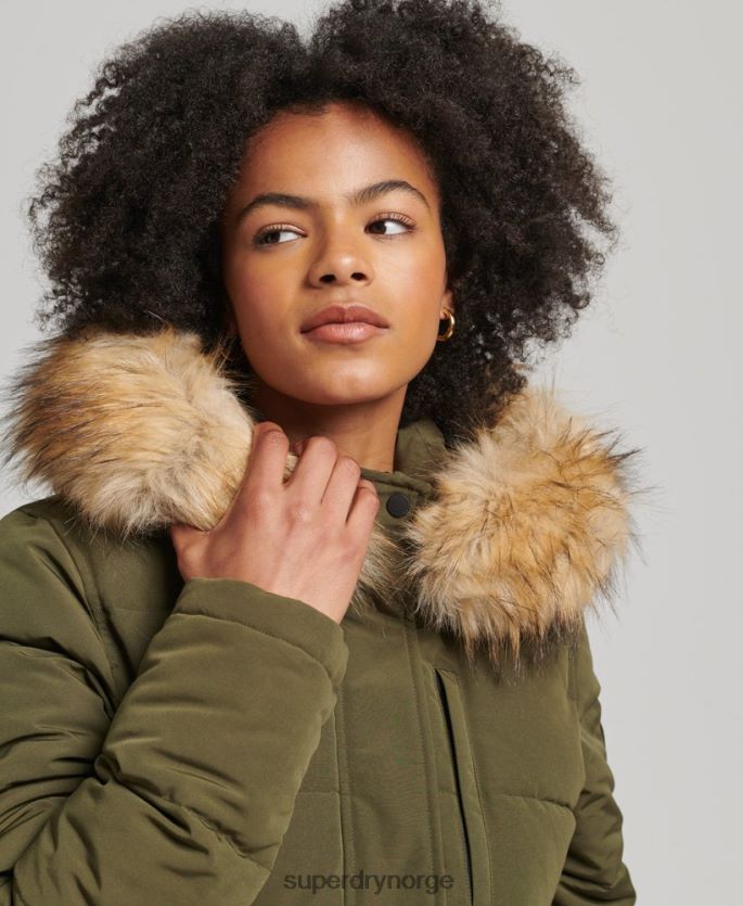 Superdry grønn klær 86P46D3671 everest puffer bomberjakke med hette kvinner