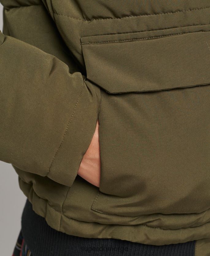 Superdry grønn klær 86P46D3671 everest puffer bomberjakke med hette kvinner