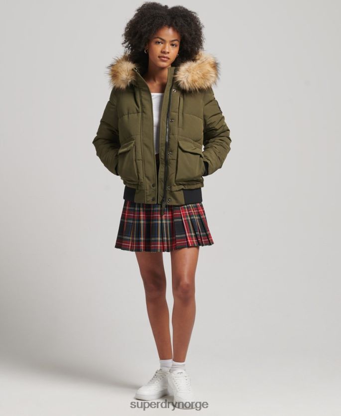 Superdry grønn klær 86P46D3671 everest puffer bomberjakke med hette kvinner