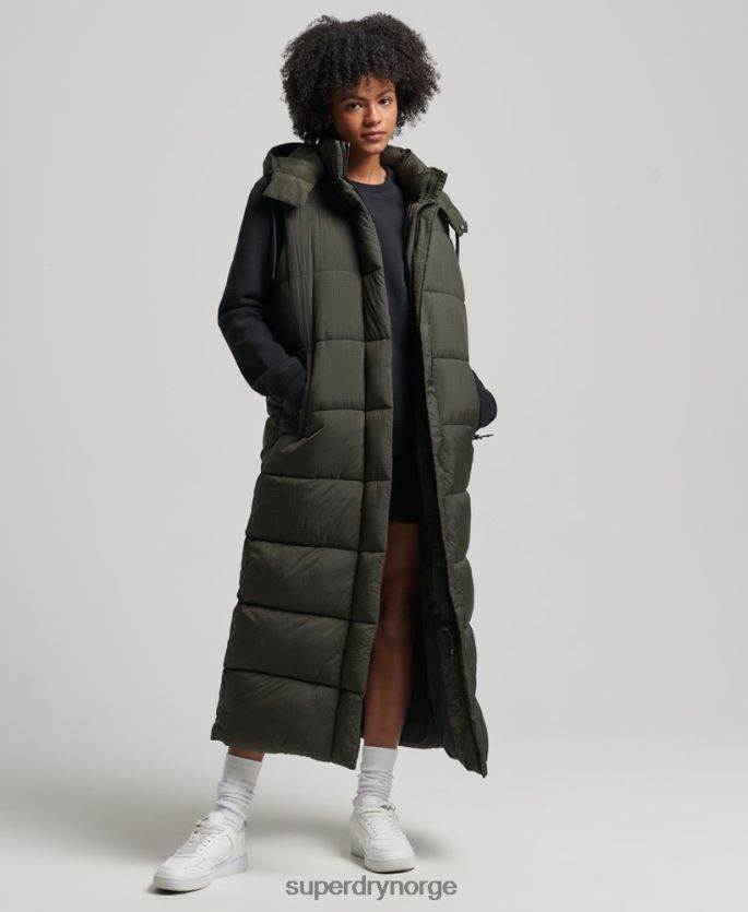 Superdry grønn klær 86P46D3675 hette ripstop langline-gilet kvinner