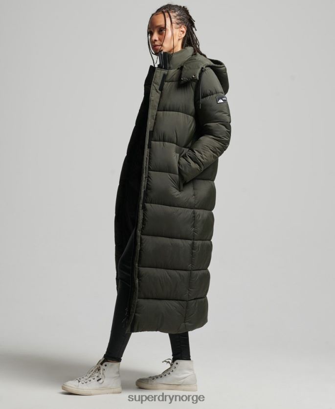 Superdry grønn klær 86P46D3755 ripstop longline pufferjakke kvinner