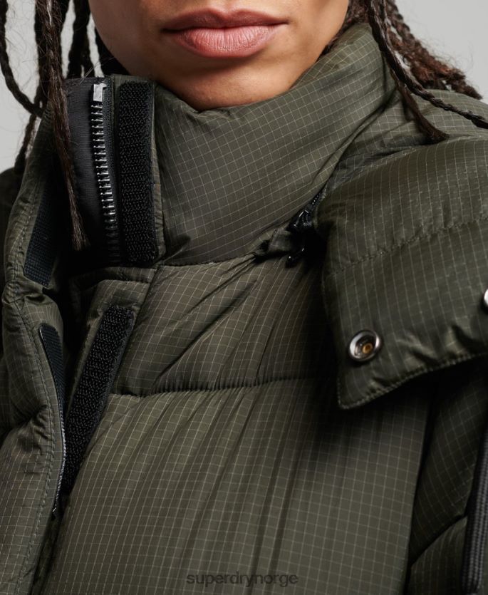 Superdry grønn klær 86P46D3755 ripstop longline pufferjakke kvinner