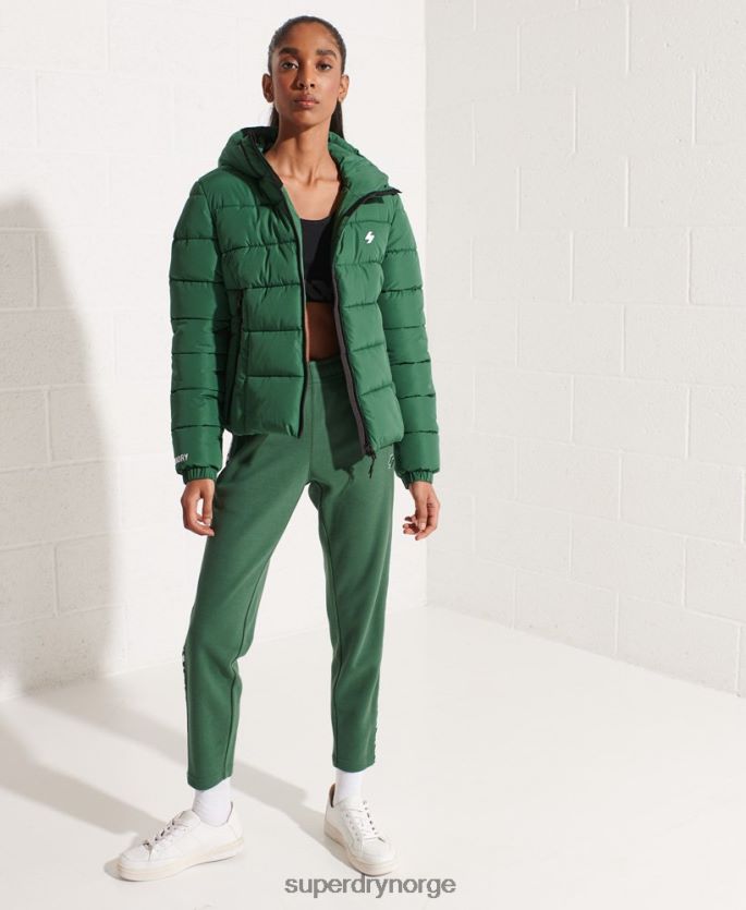 Superdry grønn klær 86P46D3801 pufferjakke for sport med hette kvinner