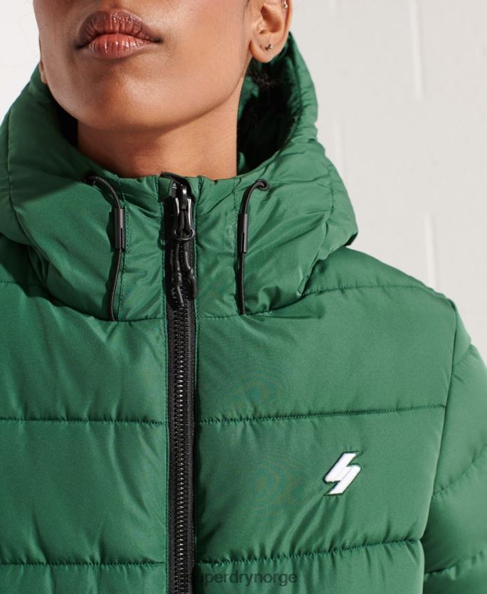 Superdry grønn klær 86P46D3801 pufferjakke for sport med hette kvinner